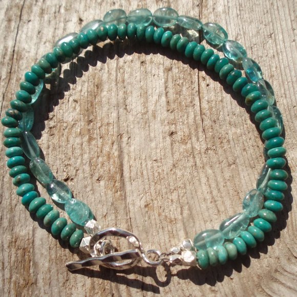 Handmade bracelets TWO DOUBLE turquoise, apatite, fine real silver - Picture 11 of 12